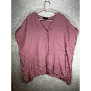 ELLOS Linen  Blouse Tunic Shirt Top Plus sz 14/16 Dusty Rose Pink BOHO Button